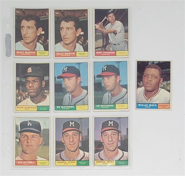 Lot of (10) 1961 Topps Stars & Hall of Fame Baseball Cards w/ Willie Mays