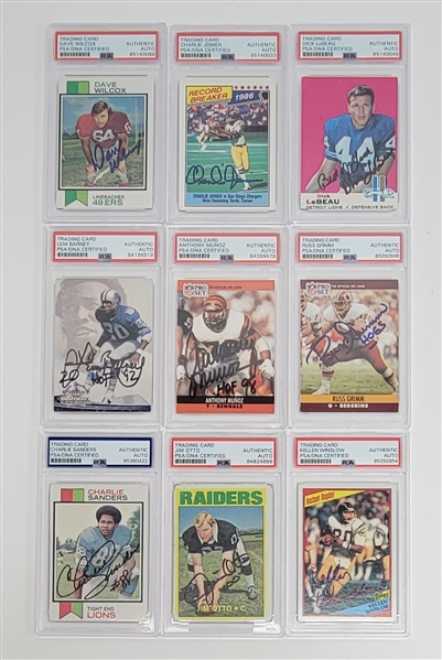 Lot of (9) Football Hall of Famer Autographed Cards PSA/DNA Slabbed