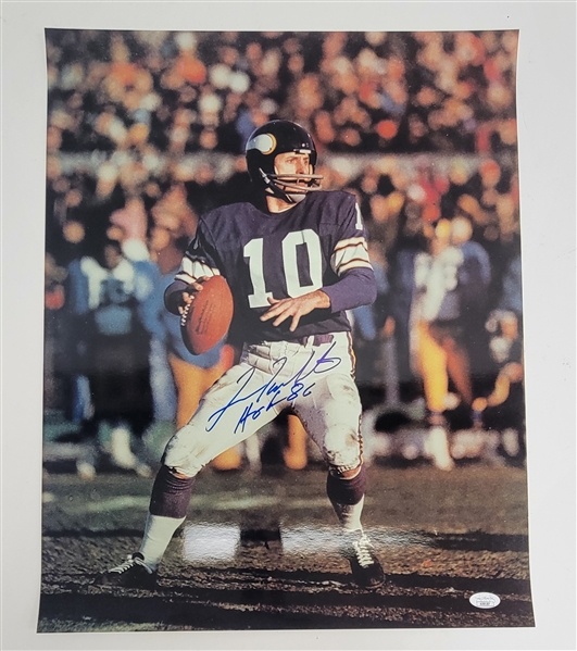 Fran Tarkenton Autographed & HOF Inscribed Minnesota Vikings 16x20 Photo JSA