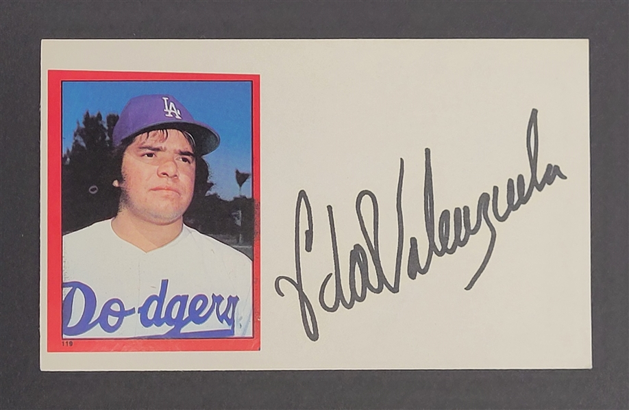 Fernando Valenzuela Autographed Index Card Beckett