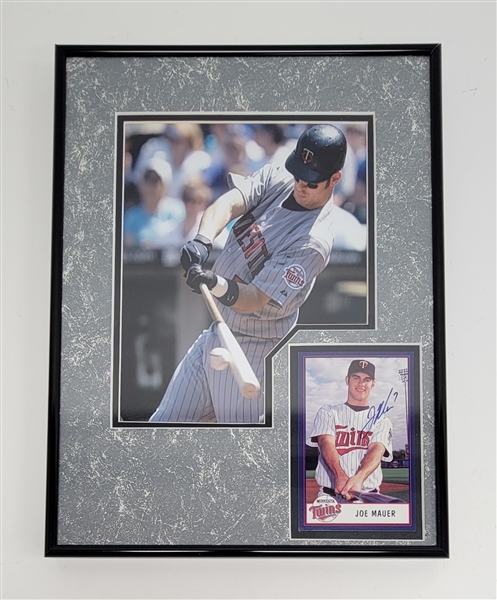 Joe Mauer Autographed & Framed Minnesota Twins Postcard Display w/ Beckett LOA