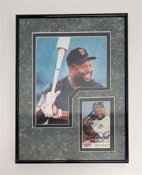 Kirby Puckett Autographed & Framed Minnesota Twins Postcard Display w/ Beckett LOA