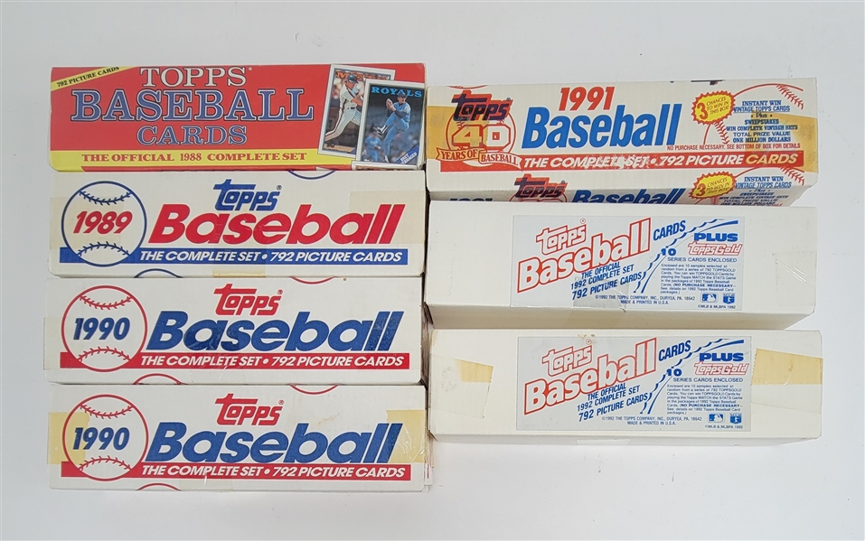 Lot of (7) Factory Sealed 1988-1992 Topps Baseball Complete Sets