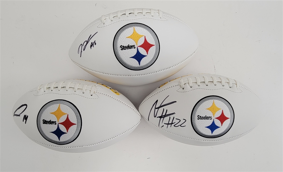 Lot of 3 Najee Harris, George Pickens, & Diontae Johnson Autographed Pittsburgh Steelers Footballs JSA & Fanatics