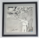 Willie Mays Autographed Original 20x20 James Fiorentino Watercolor Painting Framed 27x27