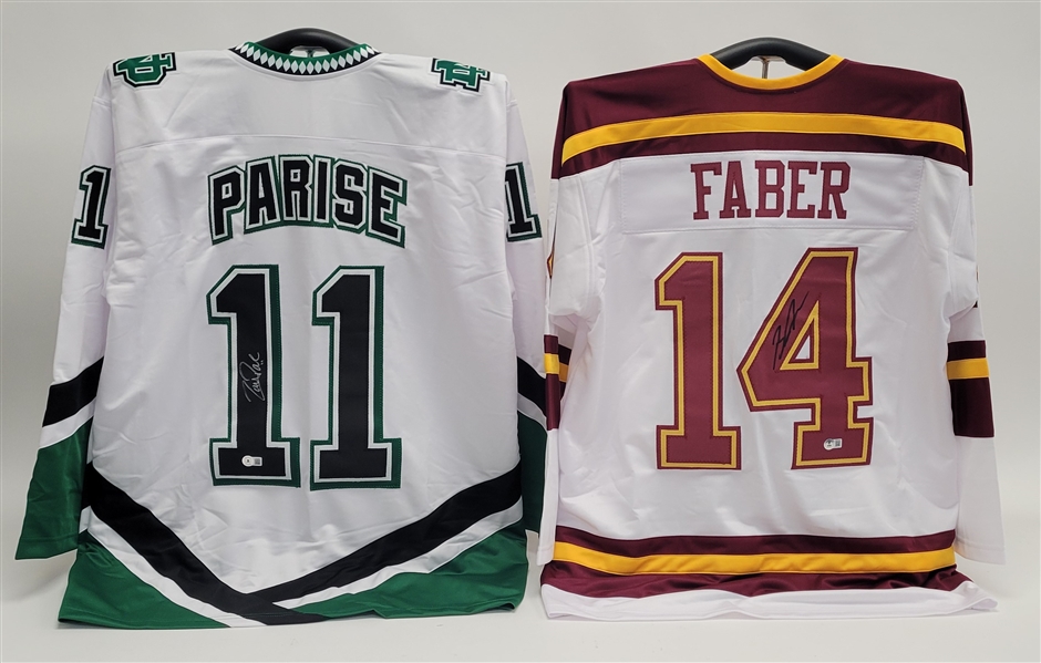 Lot of 2 Brock Faber & Zach Parise Autographed Custom College Jerseys Beckett