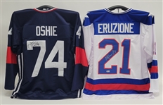 Lot of 2 Mike Eruzione & TJ Oshie Autographed Custom USA Jerseys Beckett