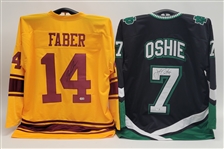 Lot of 2 Brock Faber & TJ Oshie Autographed Custom College Jerseys Beckett