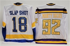 Lot of 2 "Slap Shot" & "Mighty Ducks" Autographed Custom Jerseys Beckett