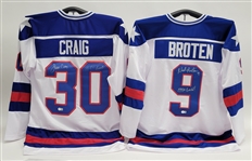 Lot of 2 Jim Craig & Neal Broten Autographed & Inscribed Custom USA Jerseys Beckett