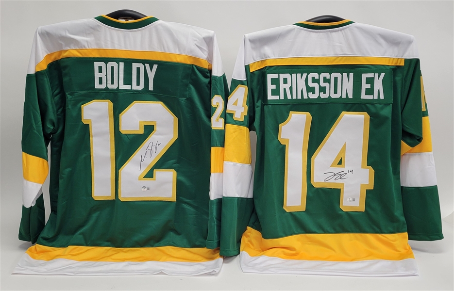 Lot of 2 Matt Boldy & Joel Eriksson Ek Autographed Custom Jerseys Beckett