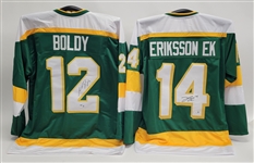 Lot of 2 Matt Boldy & Joel Eriksson Ek Autographed Custom Jerseys Beckett