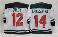 Lot of 2 Matt Boldy & Joel Eriksson Ek Autographed Custom Jerseys Beckett