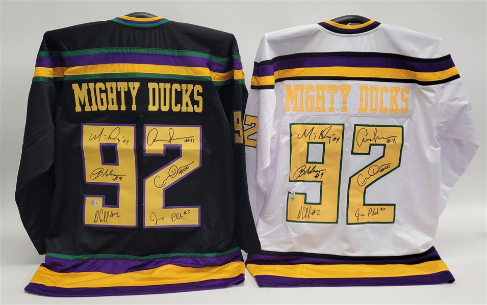 Lot of 2 "Mighty Ducks" Autographed Custom Jerseys Beckett