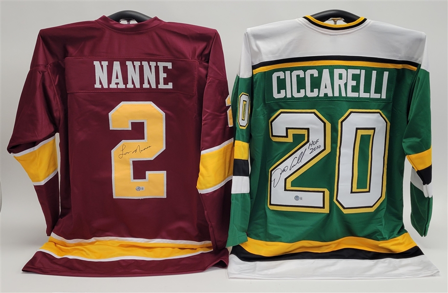 Lot of 2 Dino Ciccarelli & Lou Nanne Autographed Custom Jerseys Beckett