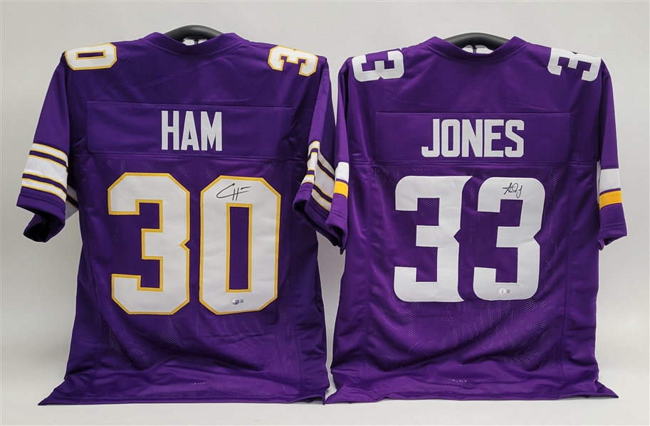 Lot of 2 Aaron Jones & CJ Ham Autographed Custom Jerseys Beckett