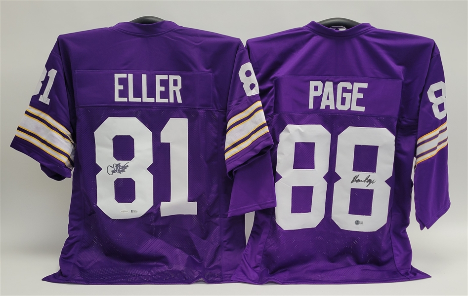 Lot of 2 Alan Page & Carl Eller Autographed Custom Jerseys Beckett