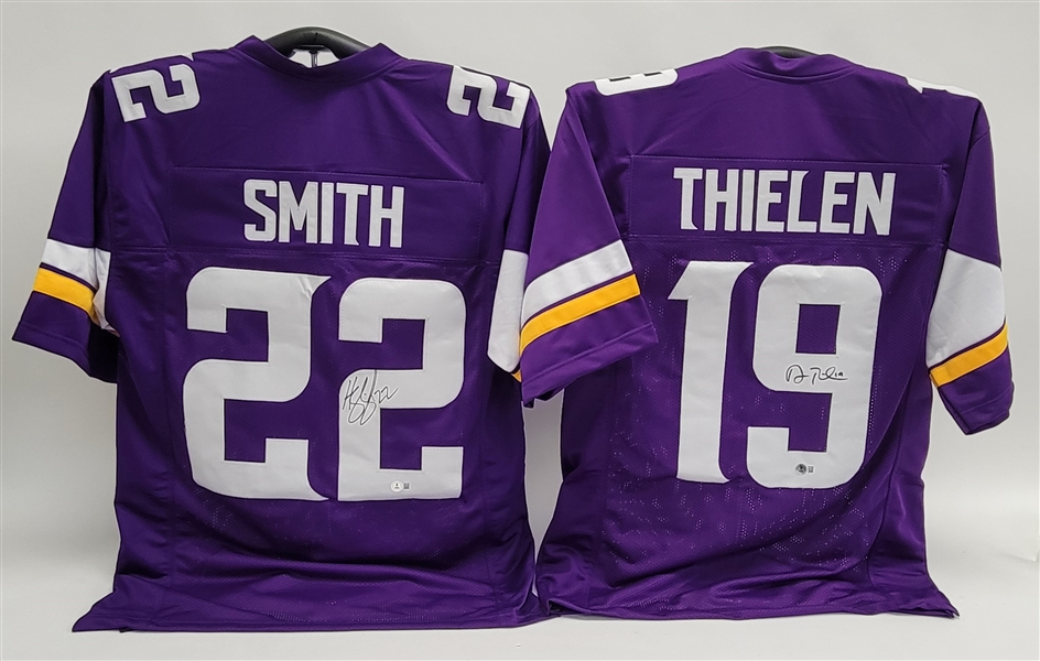 Lot of 2 Harrison Smith & Adam Thielen Autographed Custom Jerseys Beckett