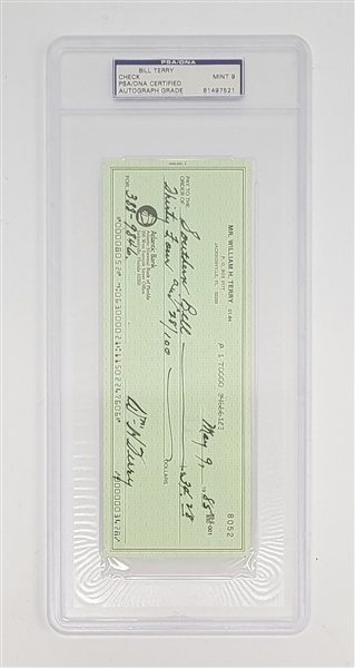 Bill Terry Signed Check PSA 9