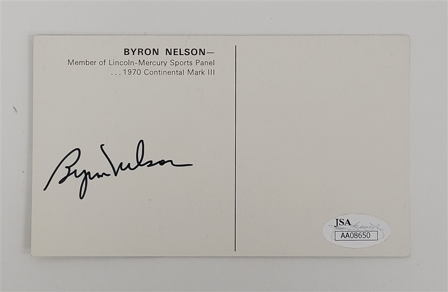 Byron Nelson Autographed Postcard JSA