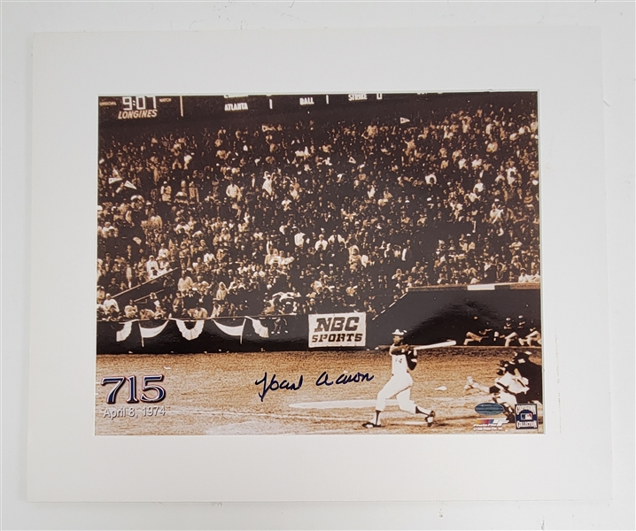 Hank Aaron Autographed 715th Home Run 11x14 Mounted Photo Steiner