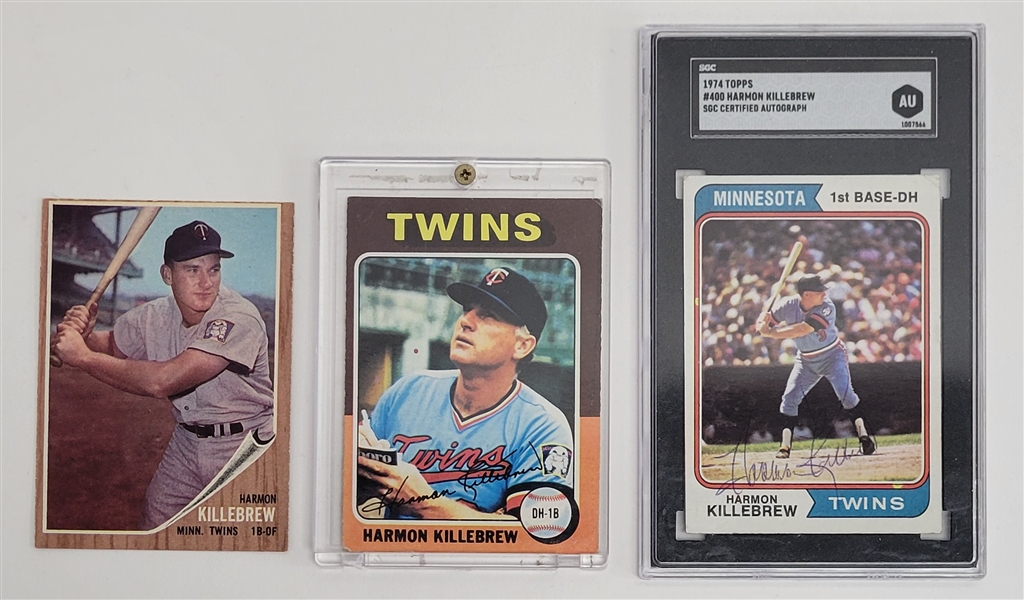 Lot of 3 Harmon Killebrew Cards w/ 1 Autographed