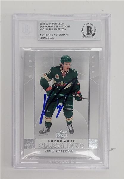 Kirill Kaprizov Autographed 2021-22 Upper Deck Sophomore Sensations Card Beckett Slabbed