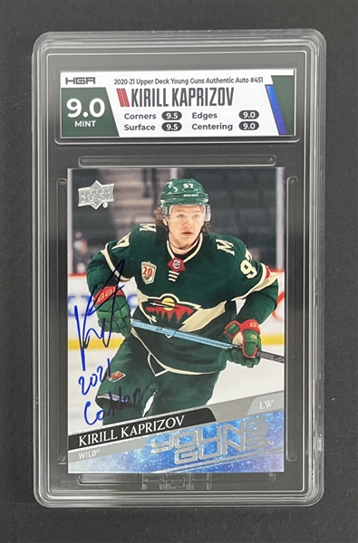 Kirill Kaprizov Autographed & Inscribed 2020-21 Upper Deck Young Guns #451 Rookie Card HGA 9