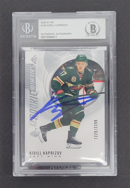 Kirill Kaprizov Autographed 2020-21 SP Rookie Authentic Rookie Card LE #1229/2299 Beckett Slabbed