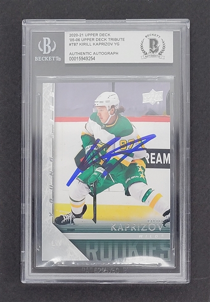 Kirill Kaprizov Autographed 2020-21 Upper Deck 05-06 Upper Deck Tribute Rookie Card Beckett Slabbed