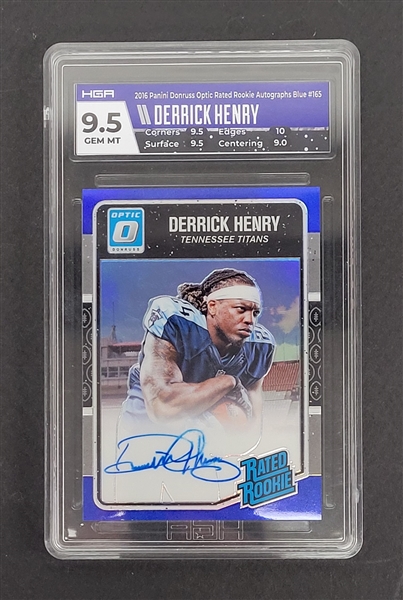 Derrick Henry 2016 Panini Donruss Optic Rated Rookie Autographs Blue #165 Rookie Card LE #4/75 HGA 9.5