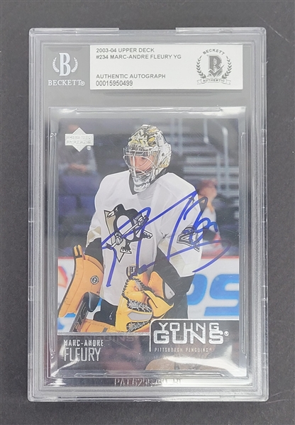 Marc-Andre Fleury Autographed 2003-04 Upper Deck Young Guns #234 Rookie Card Beckett Slabbed