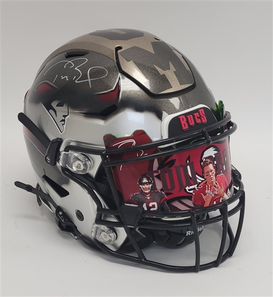 Tom Brady Autographed Riddell Custom Ripped New England Patriots/Tampa Bay Buccaneers 1/1 Full Size Authentic SpeedFlex Helmet Fanatics