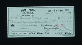 Johnny Unitas Signed Check w/ Unitas Family LOA