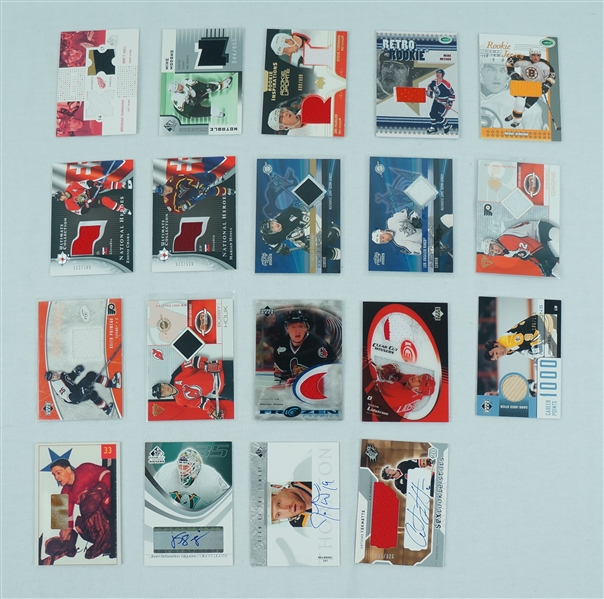 NHL Collection of 19 Autographed & Game Used Hockey Cards w/ Brett Hull Mike Modano Steve Yzerman & Mark Messier 