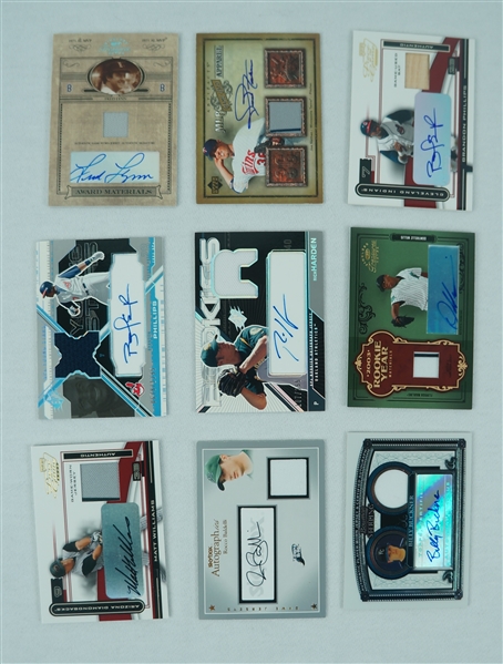 MLB Collection of 9 Game Used/Autographed Baseball Jersey Cards