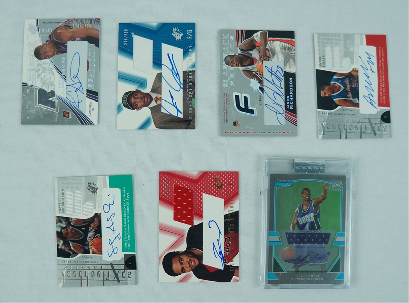 NBA Collection of 7 Game Used & Autographed Basketball Cards