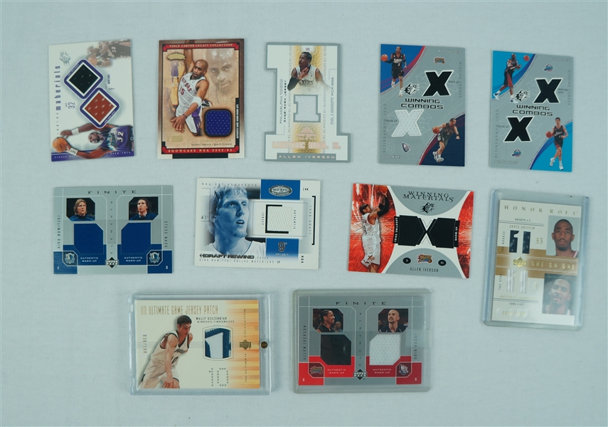 NBA Collection of 11 Game Used Basketball Jersey & Patch Cards w/ Karl Malone, Dirk Nowitzki, & Allen Iverson