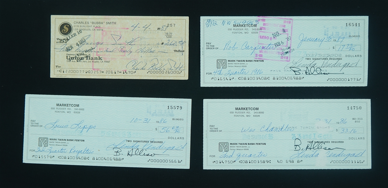 NFL Lot of 4 Signed Checks w/ Wes Chandler