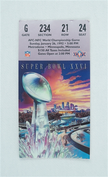 Washington Redskins vs. Buffalo Bills Super Bowl XXVI Ticket