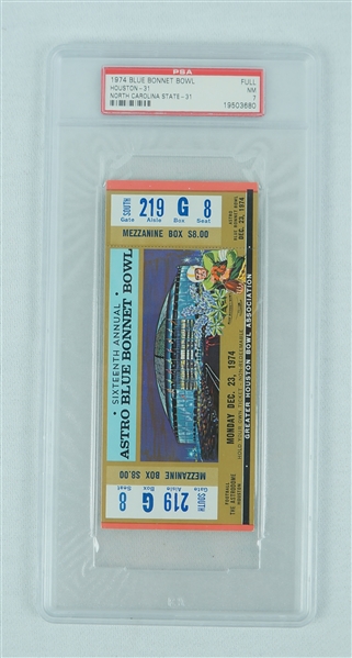 Houston vs. NC State 1974 Blue Bonnet Bowl PSA Graded FULL Ticket