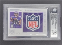 Justin Jefferson Autographed & Inscribed 2020 Panini Encased Substantial Rookie Swatches Diamond #13 Rookie Card 1 of 1 Beckett Slabbed