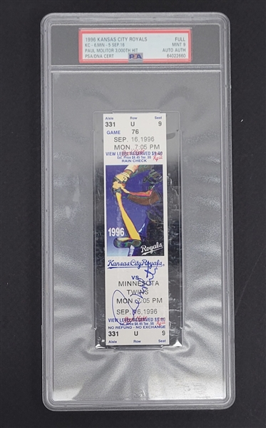 Paul Molitor Autographed 3,000th Hit Ticket Beckett PSA 9