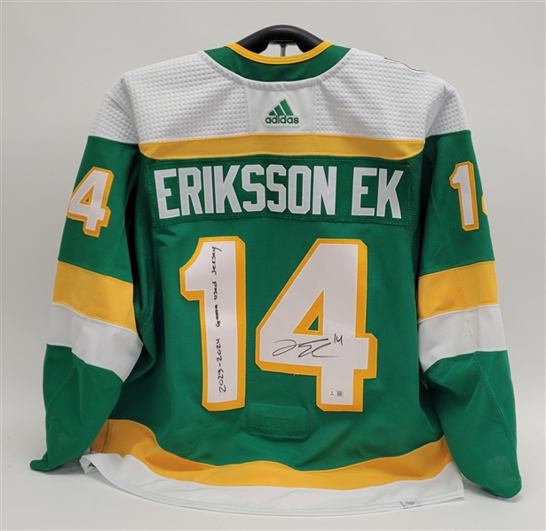 Joel Eriksson Ek 2023-24 Minnesota Wild Game Used & Autographed Reverse Retro Jersey Beckett