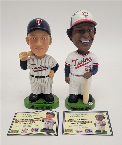 Lot of 2 Harmon Killebrew & Rod Carew Autographed Minnesota Twins Giveaway Bobbleheads Beckett