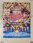 1991 Minnesota Twins Team Signed 30th Anniversary Poster w/ Beckett LOA