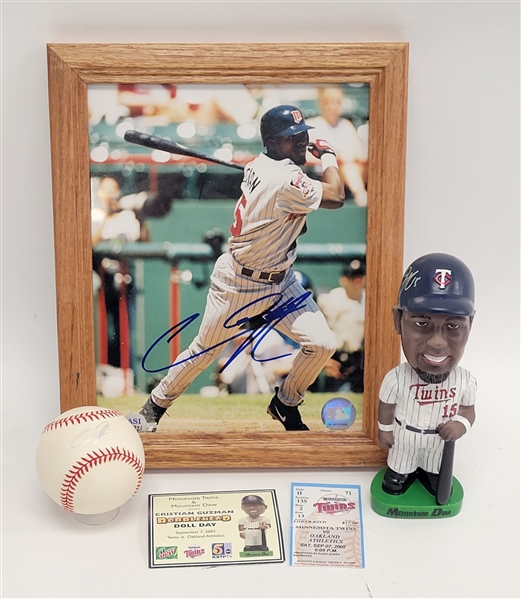 Cristian Guzman Autographed Bobblehead, Baseball, & 8x10 Photo