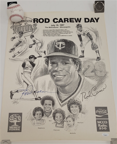 Rod Carew Autographed Baseball & "Rod Carew Day" Lithograph JSA