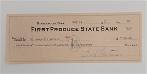 Sid Hartman Signed Check From 1951