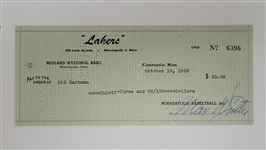 Max Winter & Sid Hartman Signed Minneapolis Lakers Check From 1952